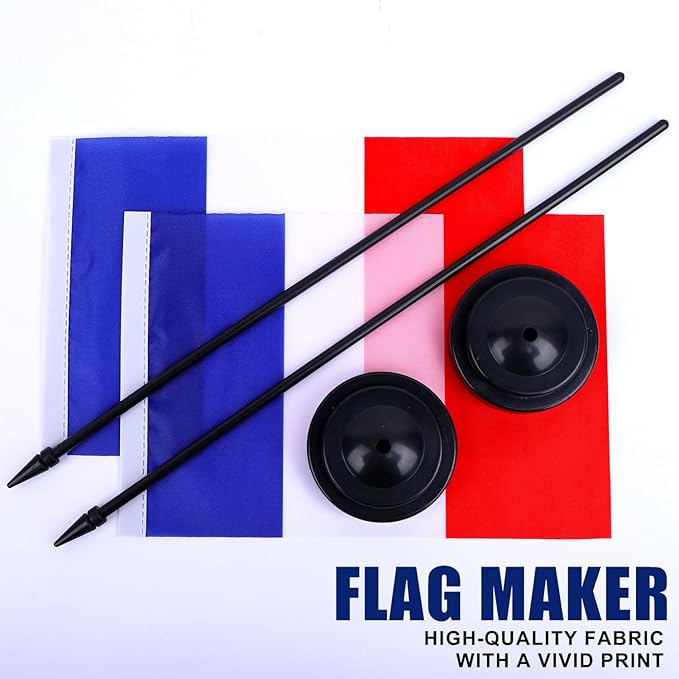 France Desk Flag 12" Solid Pole Deluxe Set French Flags Banner Mini Small - Image 5