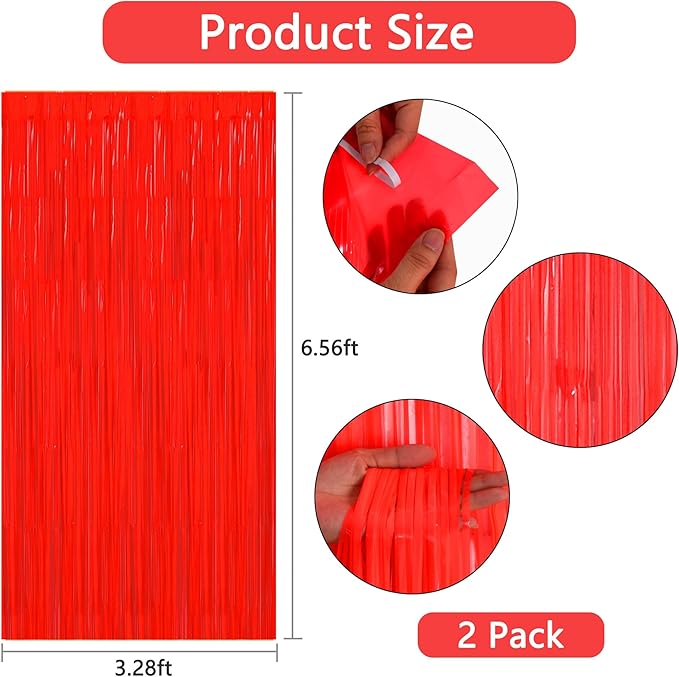 BEISHIDA 2Pcs Red Door Streamer Fluorescent Red Backdrop Blue Foil Fringe - Image 2