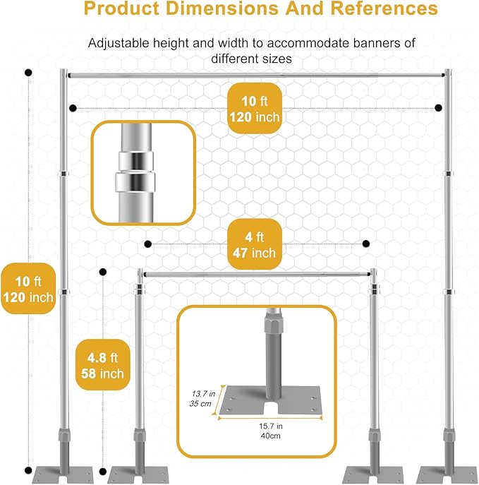 Jiang&Rong 10ft x 10ft Adjustable Backdrop Stand Kit - Image 2