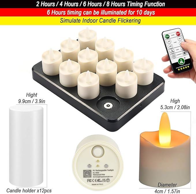 HL Flameless Candles with Remote Timer, 100+Hours Rechargeable Waterproof - Image 7