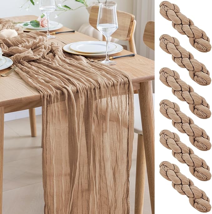 Asee'm 6pcs Cheesecloth Table Runner 120 Inches Long Nude Boho Gauze Cheese by Aseem