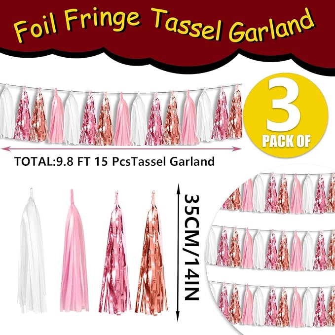 3P Metallic Fringe Tassel Banner Garland Foil Tinsel Streamer Wall Hanging - Image 2