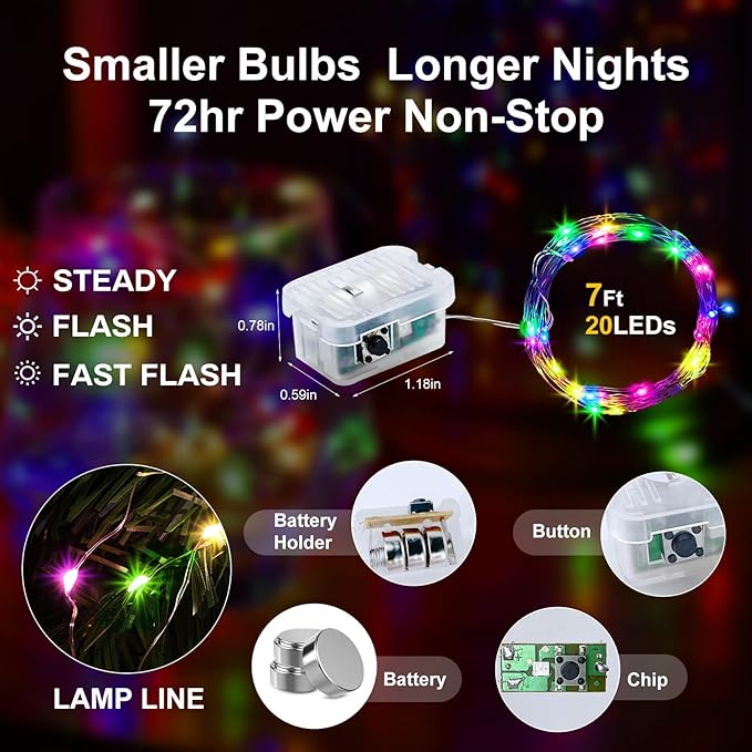 Aogist 12 Pack Fairy Lights 3 Modes 7ft 20 LED Waterproof, Battery Operated - Image 3
