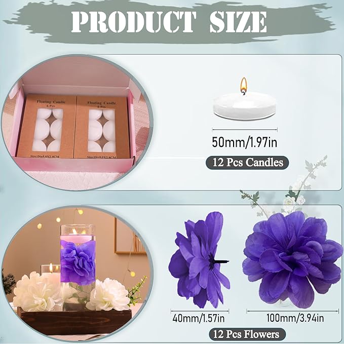 24 Pcs Floating Candles for Centerpieces and Floating Flowers Artificial - Image 3