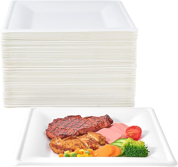 ECOLipak 150 Pieces Compostable Square Paper Plates, 10 inch Heavy Duty by ECOLipak