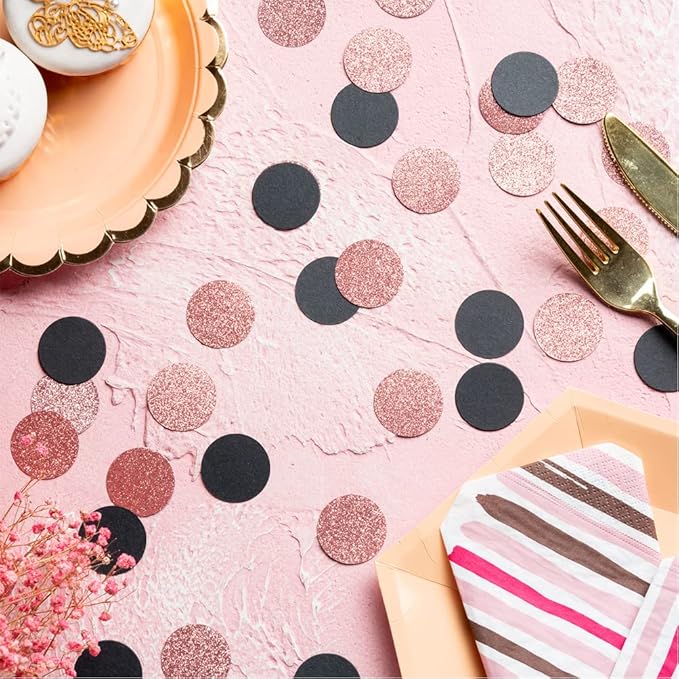 Rose Gold Glitter and Black Confetti Table Decoration - Image 2