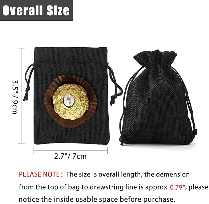 20Pcs Black Burlap Gift Bags - Image 4