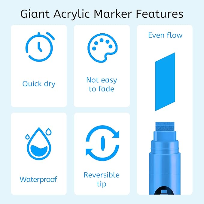 3 Pcs Blue Jumbo Permanent Markers: 15mm Wide Tip Thick Acrylic Paint Pen Large - Image 3