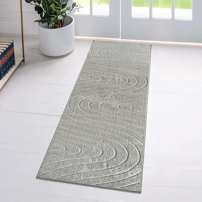 LUXE WEAVERS Modern Geometric Wave Gray 2x8 Area Rug by LuxeWeavers