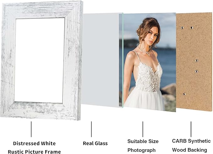 5x7 Picture Frame Set of 4, High Definition Glass Distressed White Frame - Image 4