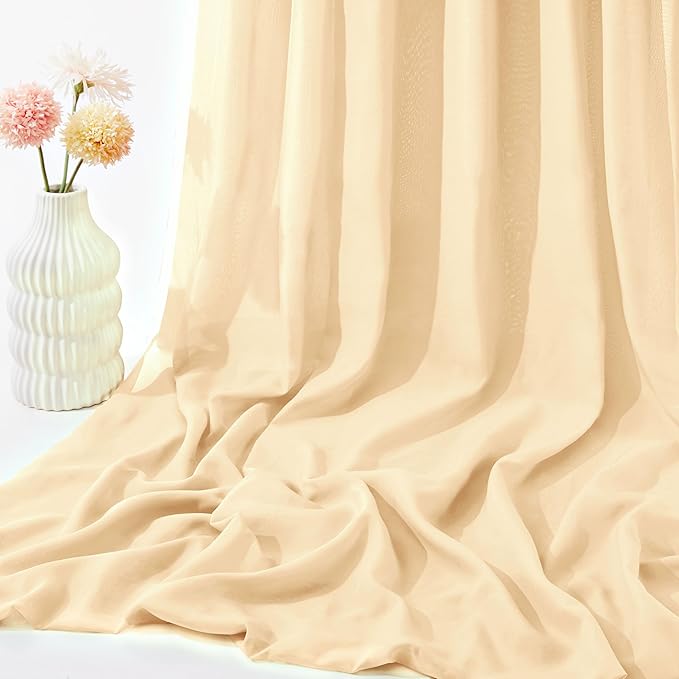 VACVELT Wedding Arch Draping Fabric Champagne Chiffon, 1 Panel Sheer Drapes 30 - Image 7