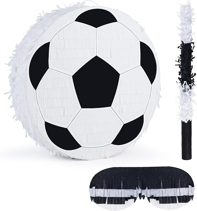 New Soccer Pinata Bundle with a Blindfold and Bat, Soccer Ball Pinata by Birchio