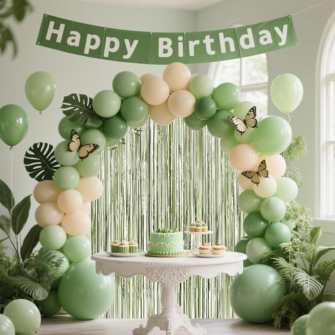 4 Packs Sage Green Foil Fringe Curtain, Light Green Glitter Metallic Tinsel - Image 7