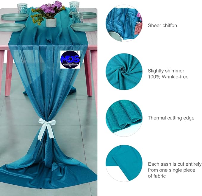 MDS 5 Pack 10ft Chiffon Table Runner 29 x 120 Inches Sheer Wedding Runner - Image 6