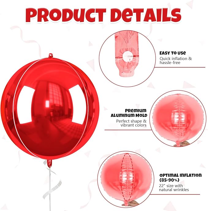 Black Gold Red Giant 4D Foil Balloons, 22 Inch Big Round Foil Balloon - Image 4