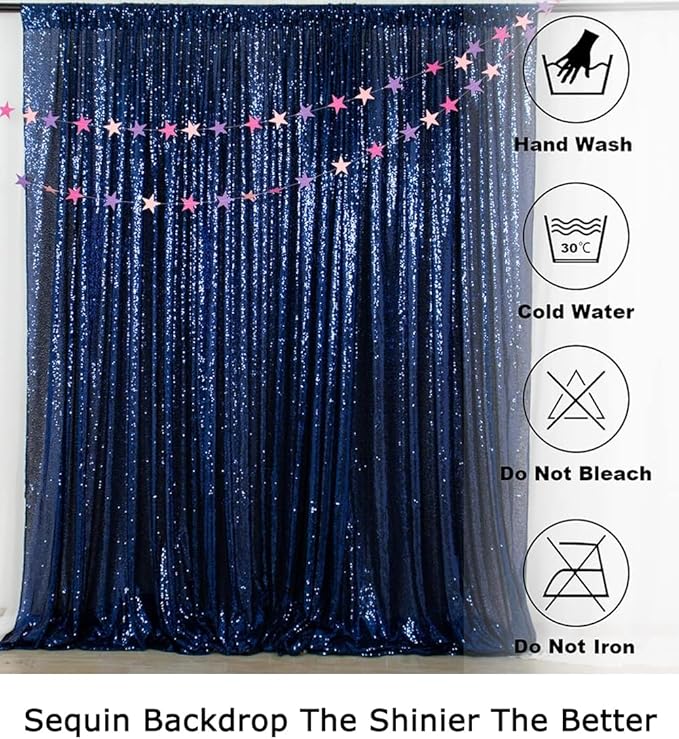 ShiDianYi Navy Blue Sequin Backdrop Curtain 10FTX10FT Photo Backdrops Shimmer - Image 6
