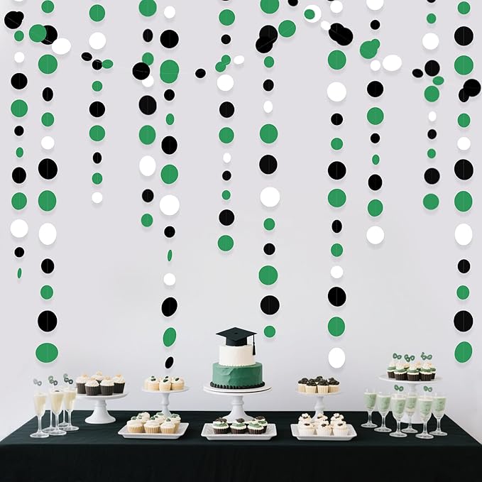 46 Ft Black Green Party Decorations Polka Dots Garlands Green and Black White by pinkblume