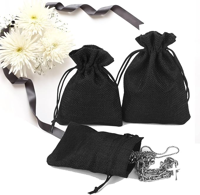 20pcs Burlap Drawstring Gift Bags, 3.9 x 5.5 Black Linen Pouches Candy Jewelry - Image 6
