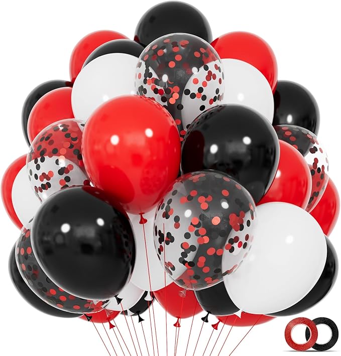 68Pcs Red Black White Latex Balloons 12 Inch by KUULBELA