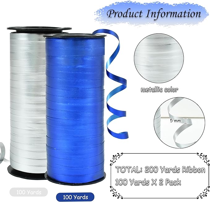 BEISHIDA Blue and Silver Curling Ribbons Balloon String Ribbons - Image 2