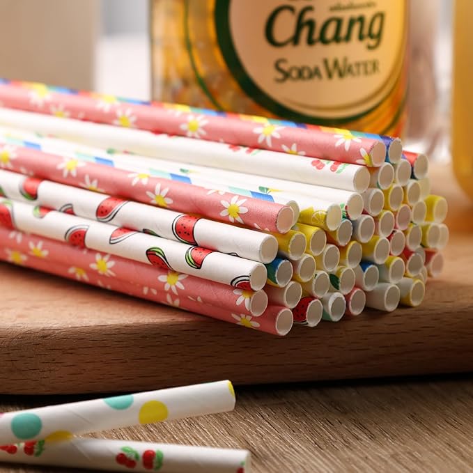 HAKACC 180PCS Paper Straws for Drinking, 9 Different Patterns Party Straws - Image 5