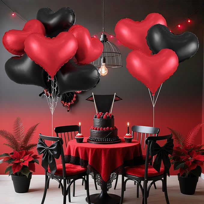 Black Red Heart Balloons, 24Inch Large Red Black Heart Foil Balloons - Image 6