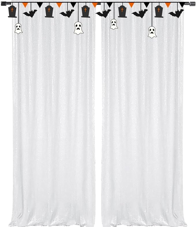White Sequin Backdrop 4FTx8FT 2 Panels Curtains Party Backdrop Glitter - Image 2