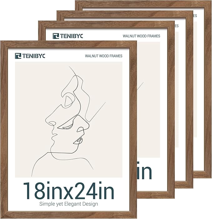 18x24 Frame Walnut 4 Pack, Display Pictures, Horizontal or Vertical Wall Hanging by TENiBYC