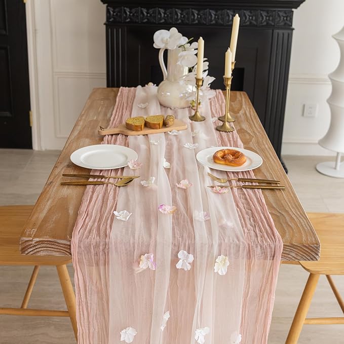 Romantic Artificial Floral Table Runner 10ft Gauze Tulle Lace Table Runner Set by Gzcvba