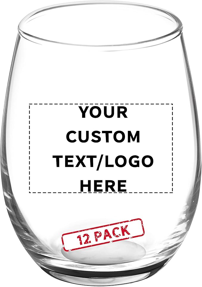 Custom Stemless Wine Glasses by ARC 5.5 oz. Set of 12, Personalized Bulk Pack by DISCOUNTPROMOS