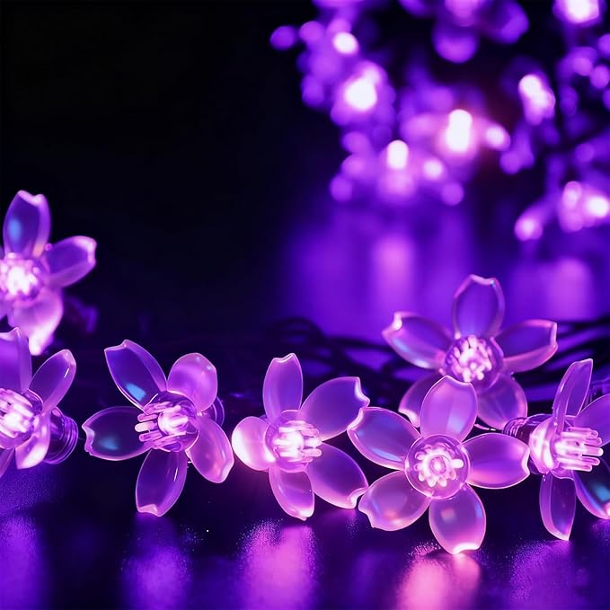 Decorative Flower String Lights, 33ft 100 LED Clear Wire Plug in Fairy Lavender - Image 2