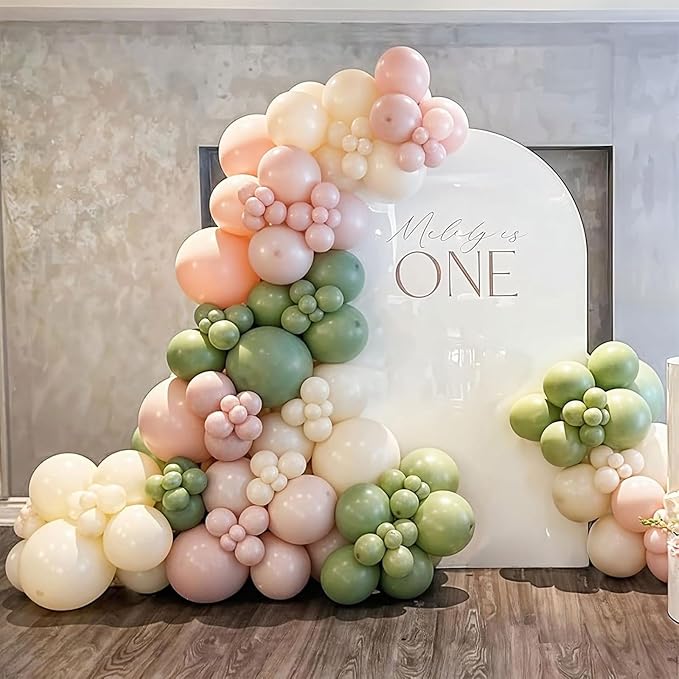 Sage Green Pink Balloons, Blush Sand White Balloon - Image 4