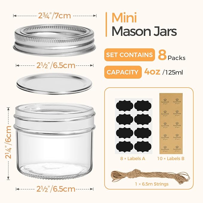 ComSaf Mini Mason Jars 4oz - Image 3
