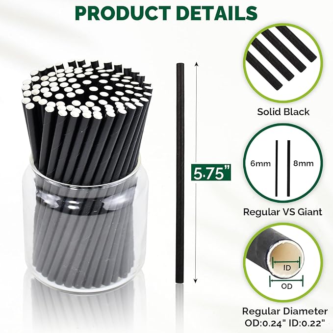 5.75 inch Black Short Paper Straws, Stir Straws - Image 3
