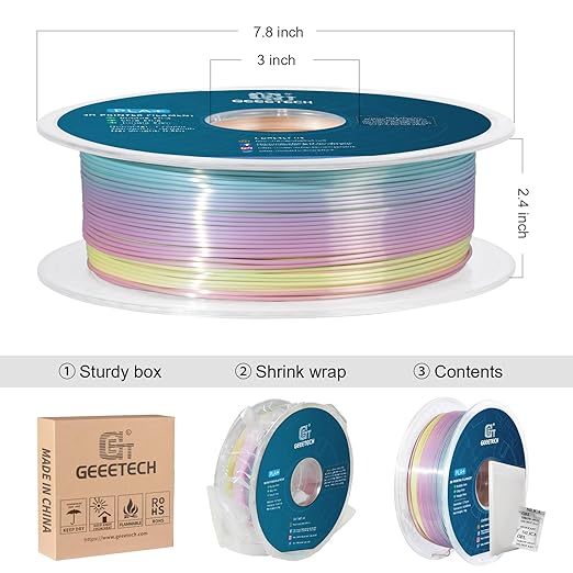 GEEETECH Silk Rainbow PLA Filament 1.75mm, 3D Printer Filament 1kg Spool - Image 5