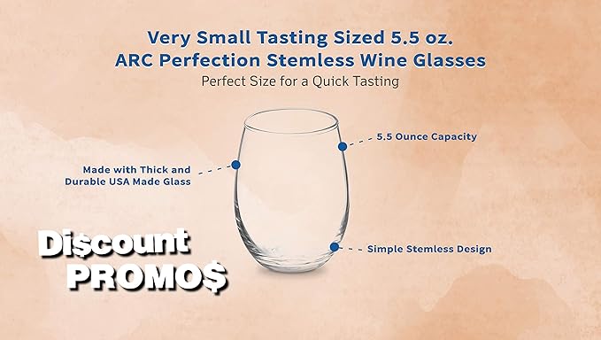 DISCOUNT PROMOS Stemless Wine Glasses by ARC 5.5 oz. Set of 12, Bulk Pack - Image 3