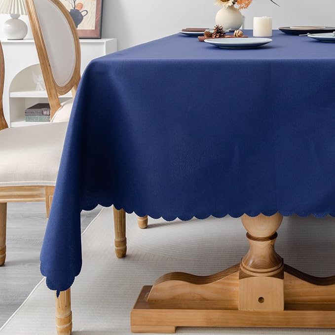 Rectangle Navy Tablecloth 60 x 84 Inch Polyester Fabric Washable Table Cloth by YZKITM