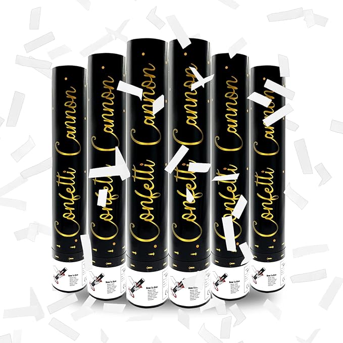 6 Pack White Confetti Poppers, 12 Inch Confetti Cannon Party Poppers Shooters by Zankubom