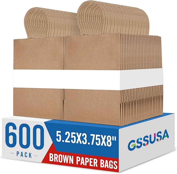 GSSUSA Brown Paper Bags 5.25x3.75x8 600Pcs, Gift Bags by GSSUSA