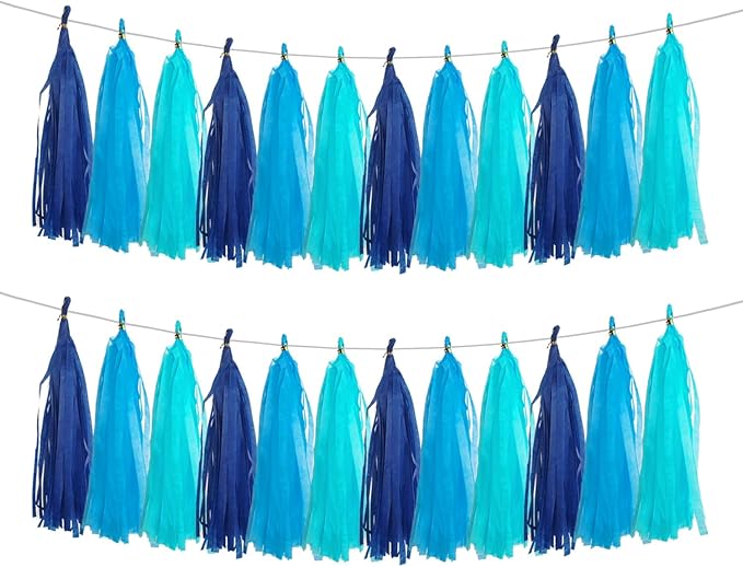 GAKA Navy Blue and Light Blue Tissue Paper Tassel, Paper Tassel Garland Banner by GAKA