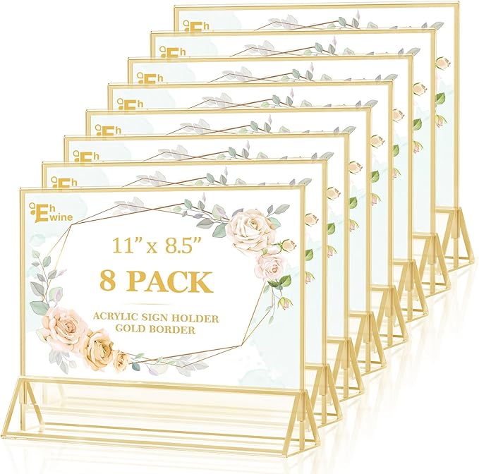EHWINE 8 Pack Acrylic Sign Holder 8.5 x 11 Horizontal, Double-Sided Stand up by EHWINE