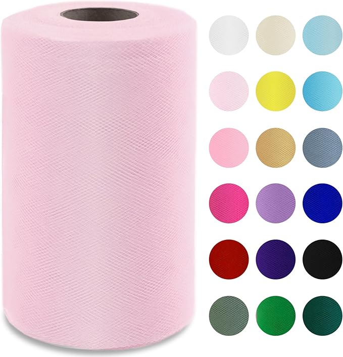 Soft Pink Tulle Fabric Roll 6" by 100 Yards Soft Tulle Spool by Grainear