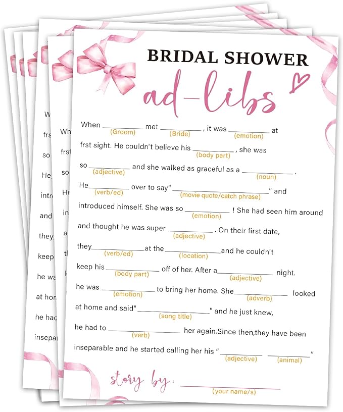 Bridal Shower Games 30 Guests, Ad-Libs Bridal Shower Wedding Games by Unknown
