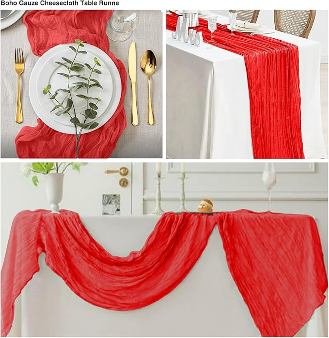 6 Pack 10ft Red Cheesecloth Table Runner 21x120 Inch Boho Wrinkled Sheer - Image 4