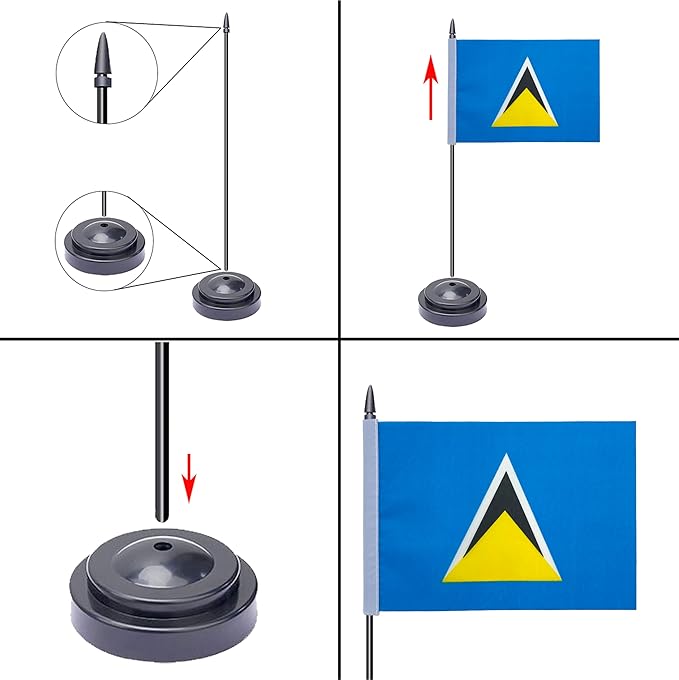 WXTWK 2 Pack Saint Lucia Flag Saint Lucia Deluxe Desk Flag Set - Image 3