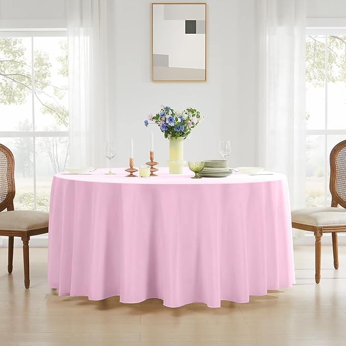 Round Tablecloth 6 Pack 90 Inch Pink Tablecloths Washable Decorative Linen - Image 2