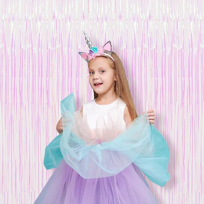2 Pack Iridescent Tinsel Foil Fringe Curtains, Iridescent Party Decorations - Image 6