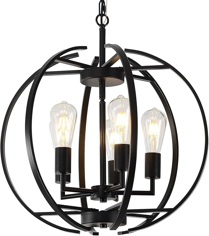 Large Lantern Globe Black Chandelier Lighting, Adjustable Hanging Ceiling - Image 6