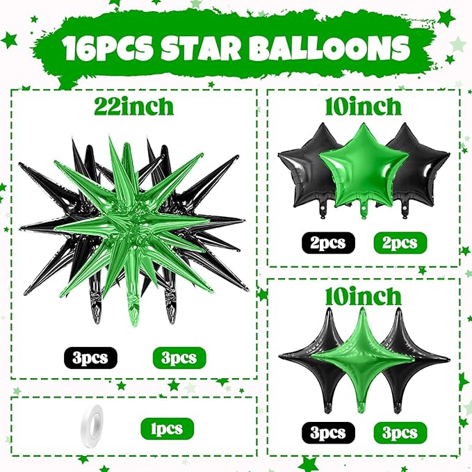 Black Green Star Balloon - Image 2