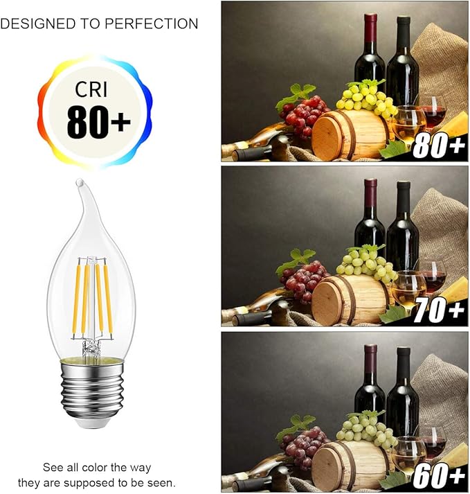LVWIT Flame Tip LED Filament Bulb Candelabra E26 Base Dimmable 4.5W B11 - Image 7